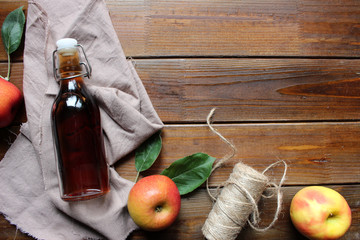 homemade apple cider vinegar. Flat lay concept.