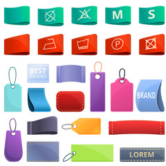 Cloth label icons set. Cartoon set of cloth label vector icons for web design