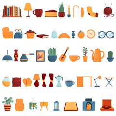 Cozy home icons set. Cartoon set of cozy home vector icons for web design