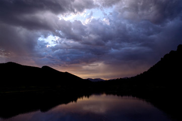 dramatic sunset over lake