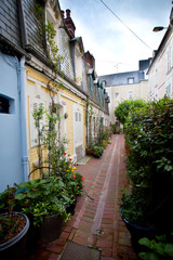 The narrow streets of a small French town
