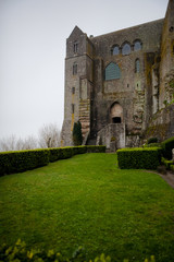Ancient impregnable abbey fortress on an island in normandy