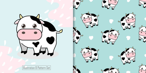 cute cow baby animal seamless pattern set good for card invitation