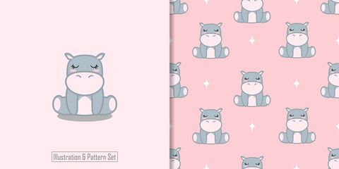 cute hippo baby animal seamless pattern set good for card invitation