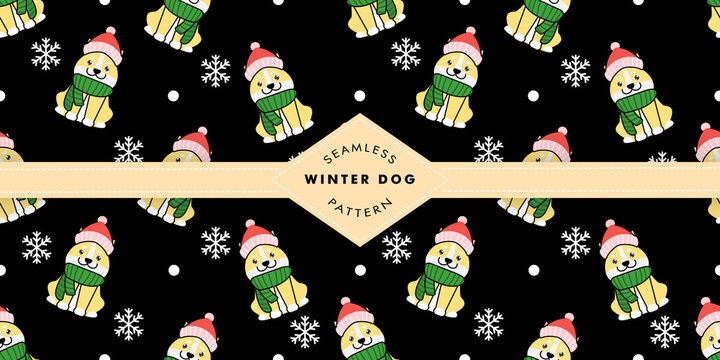 cute Christmas dog baby animal seamless pattern set good for card invitation
