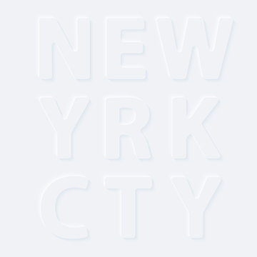 New yrk cty York city. Vector soft words. Bright white gradient neumorphic effect character type icon. Internet gray t-shirt print isolated on a background.