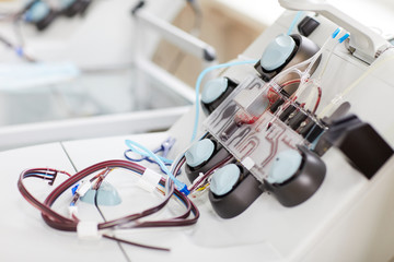 Close-up of blood samples in centrifuge at hospital