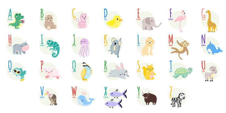 cute alphabet animal cartoon vector element set