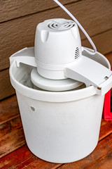 Home made ice cream maker on backdoor porch