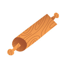 Wooden rolling pin,tool bor bakery. household utensil, isolated vector icon on white background, doodle handdrawn cartoon illustration