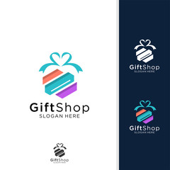 Gift Shop Logo Design Concept Vector, Template, Colorful, Emblem, Design Concept. vector logo box with gifts