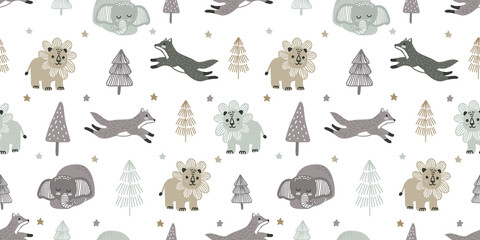 CUTE JUNGLE SEAMLESS PATTERN CARTOON DOODLE COLLECTION