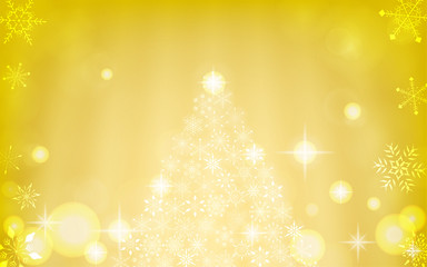 キラキラ輝く雪の結晶のクリスマスツリーとオーロラ