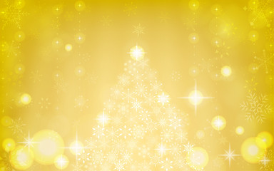 キラキラ輝く雪の結晶のクリスマスツリーとオーロラ、飾り付き