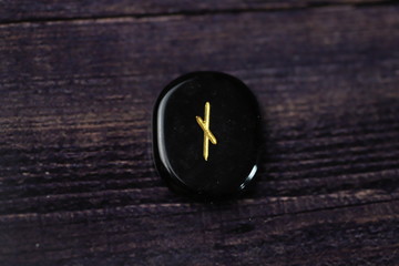 Divination runes made of natural obsidian with gold font