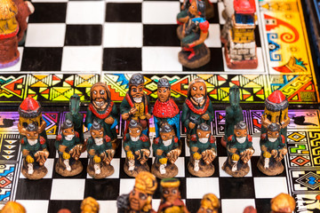 Fototapeta na wymiar The traditional chess game, handicraft market in Cusco, Peru