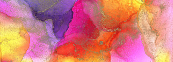 Art Abstract painting blots background. Alcohol ink olors. Marble texture. Horizontal long banner.