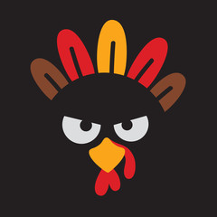 Turkey face vector. Thanksgiving turkey with angry face vector illustration.