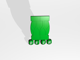 DRUM 3D icon over cubic letters, 3D illustration