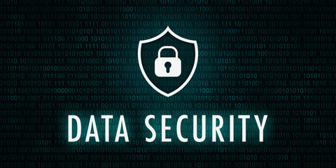 Banner Data Security - Shield icon on background with binary code