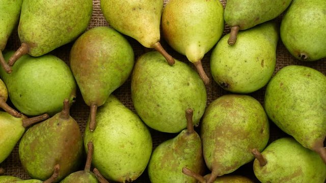 Ripe pears. Green pears, dolly shot.