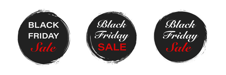 Black friday sale . Grunge tags collection.  Black circle banner , black brush stroke. Vector illustration . Set of special offer brush logo .