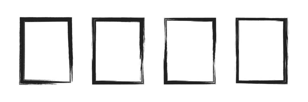 Grunge frame icon.  Grounge border collection . Vector hand drawn brush frame set . Black illustration on white background .