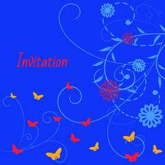 Bright Greeting card design template. Flower card with butterflies. Floral card for greetings or invitations. Abstract vector flower background. Flower invitation, abstract elegant pattern. Vector.