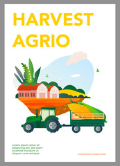 Agriculture tractor with a corn crop . Thanksgiving day. Vector illustration. Template for a poster or annual report.
