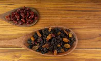 two spoons full of  craberries and raisin