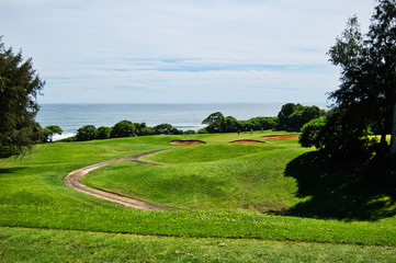 View of a Dog Leg Hole on a Golf Course on an Island 