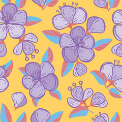 Vector vivid yellow summer flowers texture seamless pattern print background.