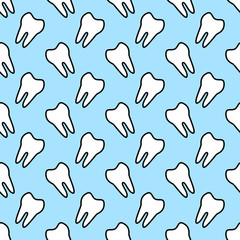 Vector seamless geometric pattern with teeth. Dental medical background for decoration, digital paper, textile. Minimalistic style backdrop for web