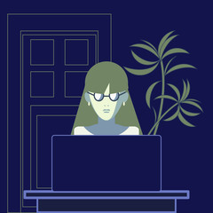 woman working the computer. Flat vector.  - 373167186