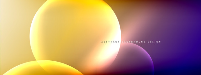 Vector abstract background liquid bubble circles on fluid gradient with shadows and light effects. Shiny design templates for text