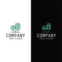 Wooden house logo design, vector illustration of an ecological house sign on white and black background