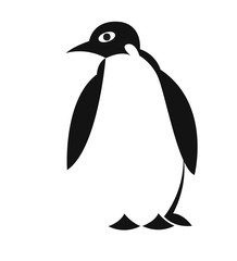 Logo. Silhouette of a black penguin in flat style. Drawing isolated on white background. Stock vector illustration.