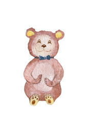 Watercolor toy teddy bear shaping number eight isolated on white background.