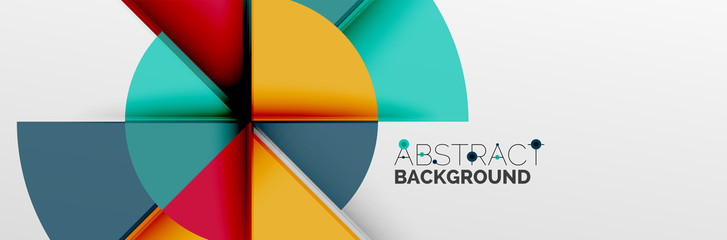 Bright color circles, abstract round shapes and triangles composition with shadow effects. Vector modern geometric design template