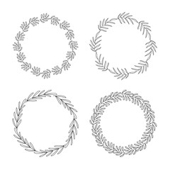 Set of elegant floral wreaths. Floral round frames of branches and leaves. Vector illustration