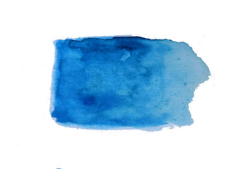 Watercolor stain. Spots on a white background. Watercolor texture with brush strokes. Round, rectangle, spot. Blue, turquoise. Abstraction. Blue watercolor. 