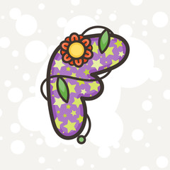 Doodle ornate letter emblem with flower. Logo for beauty studio, children books, kid and game design