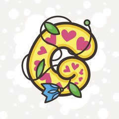 Doodle ornate letter emblem with flower. Logo for beauty studio, children books, kid and game design