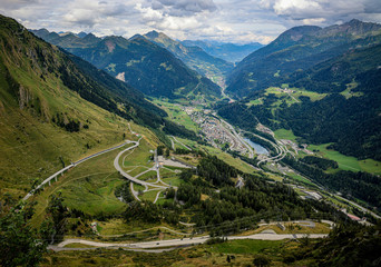 Fototapeta na wymiar Gotthard Pass Street in Switzerland from above - travel photography