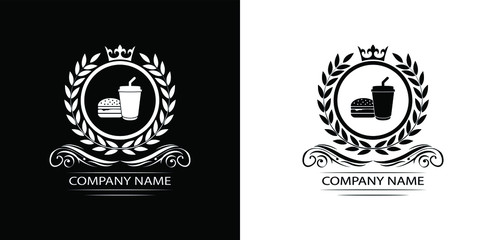 fast food restaurant logo template luxury royal food vector company decorative emblem with crown	
