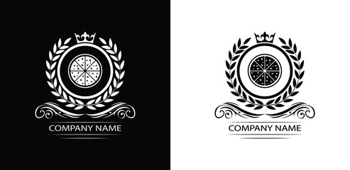 pizza logo template luxury royal vector company decorative emblem with crown	
