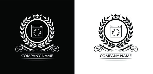 washing machine logo template luxury royal vector company decorative emblem with crown	

