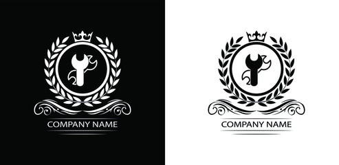 setting, repair logo template luxury royal vector service company decorative emblem with crown	
