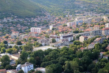 Fototapeta na wymiar View of Provadia (Bulgaria) from a height in the evening