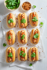 Tasty mini hot dogs as a fast food